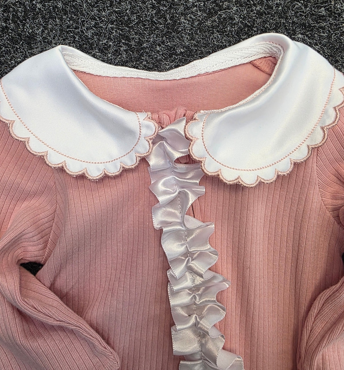 Pink baby girl ruffle romper photo 3