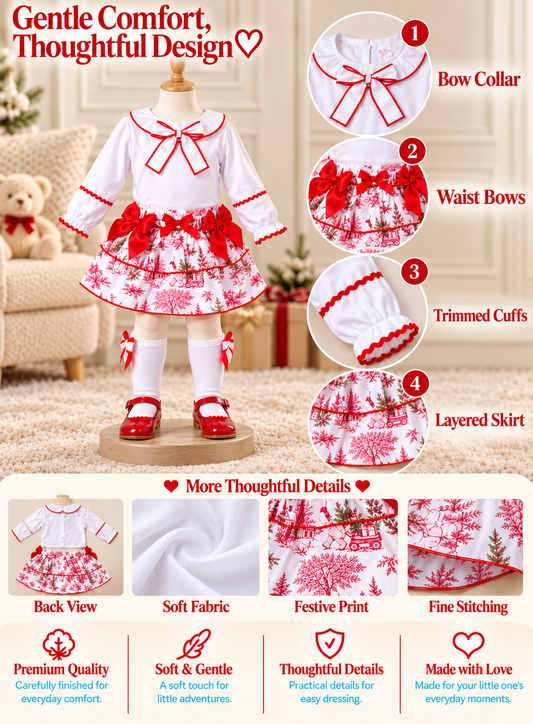 Festive red and white girls outfit on mannequin