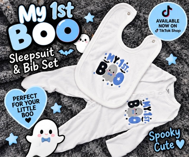 My 1st Boo sleepsuit and bib set