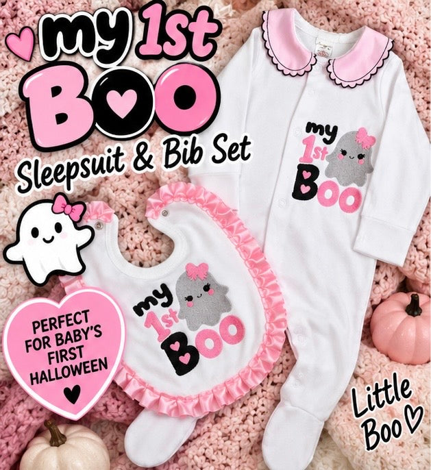 My 1st Boo Halloween sleepsuit and bib set
