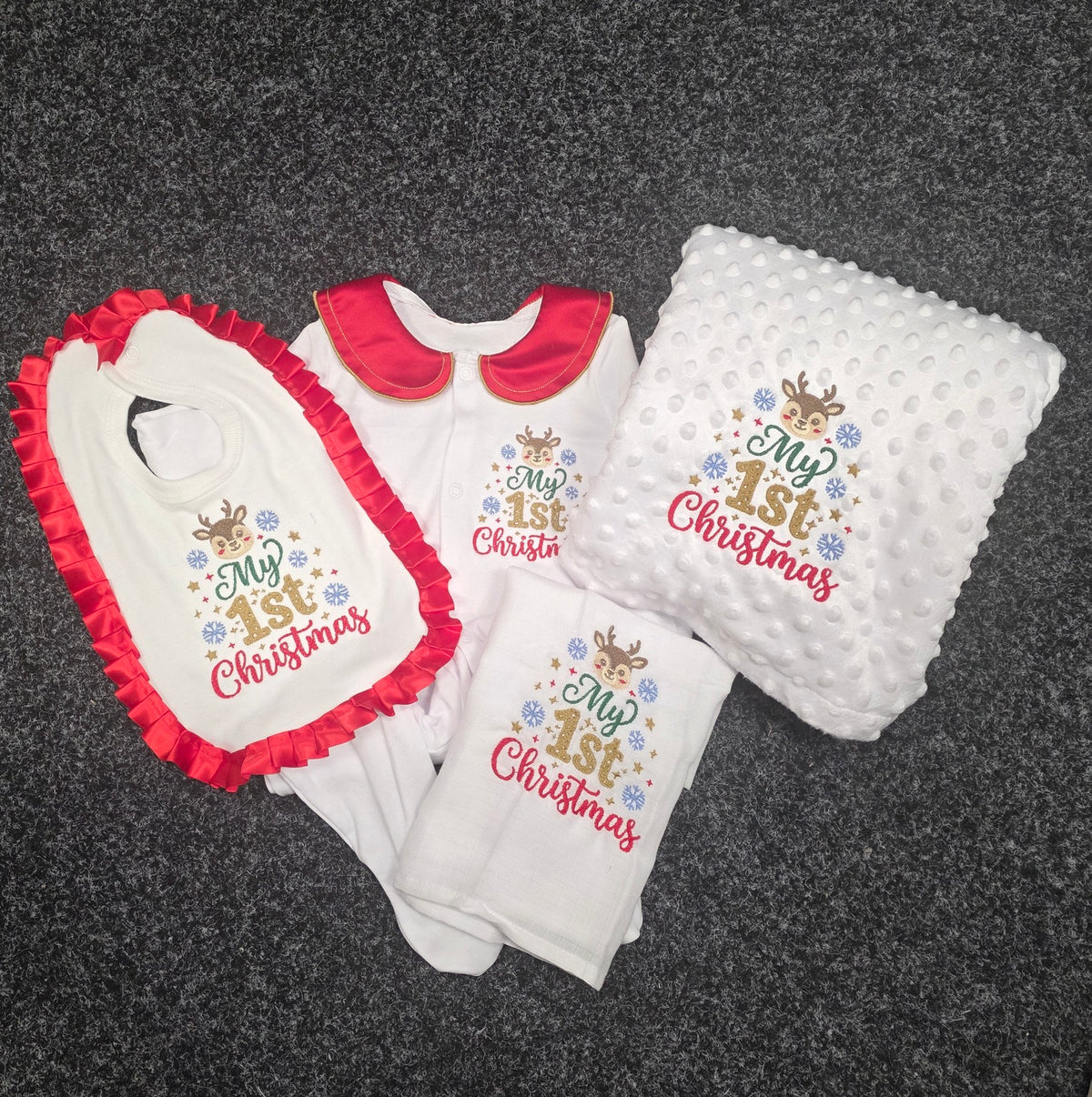 My 1st Christmas baby gift set with sleepsuit, bib, blanket and muslin