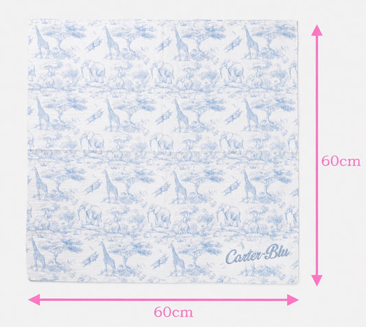 Personalised blue safari muslin cloth 60cm x 60cm