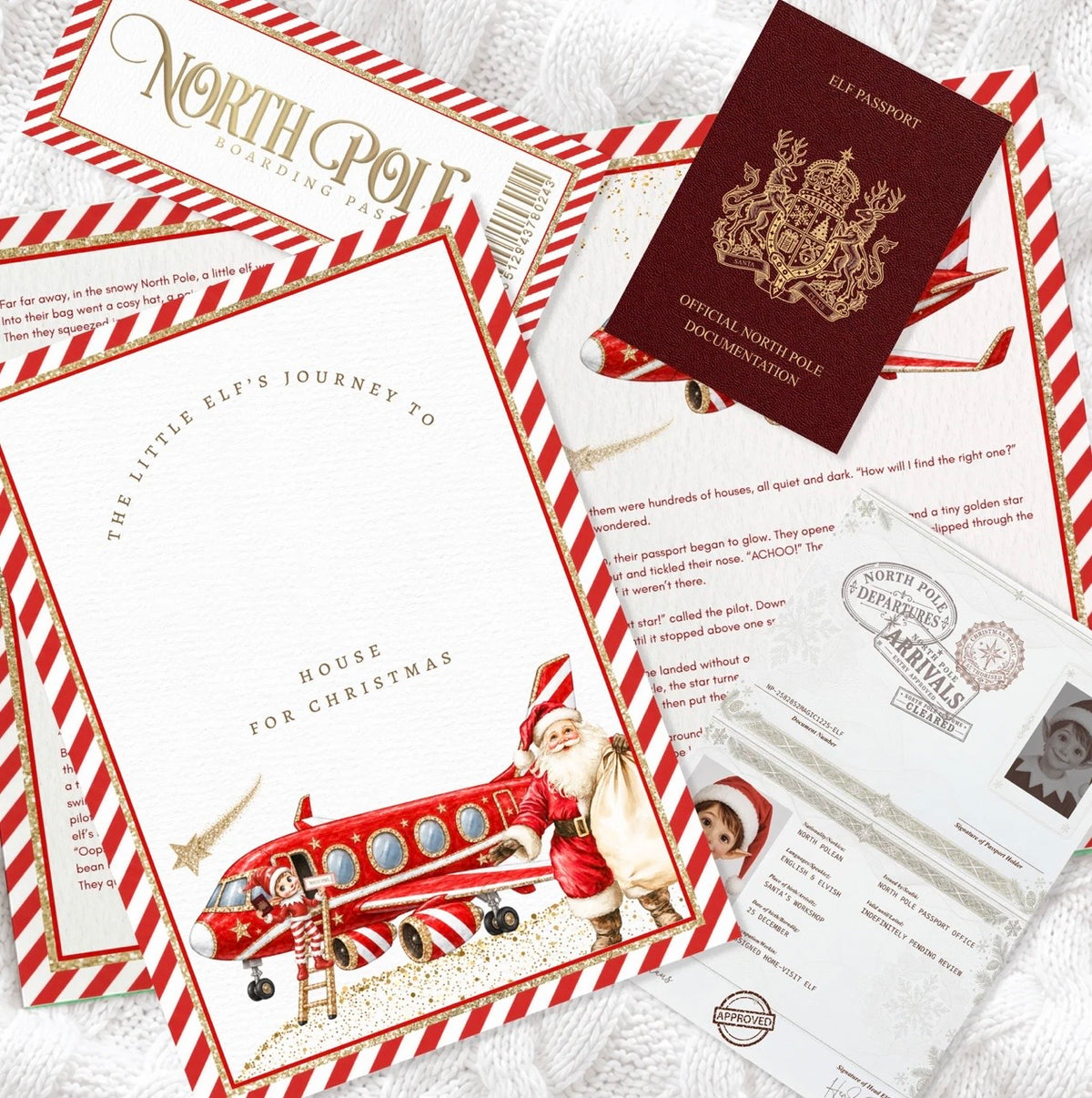 Personalised Elf Story Booklet, Elf Passport and North Pole Boarding Ticket bundle