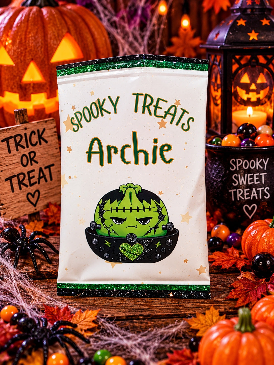 Personalised Frankenstein Spooky Treats Halloween treat packet