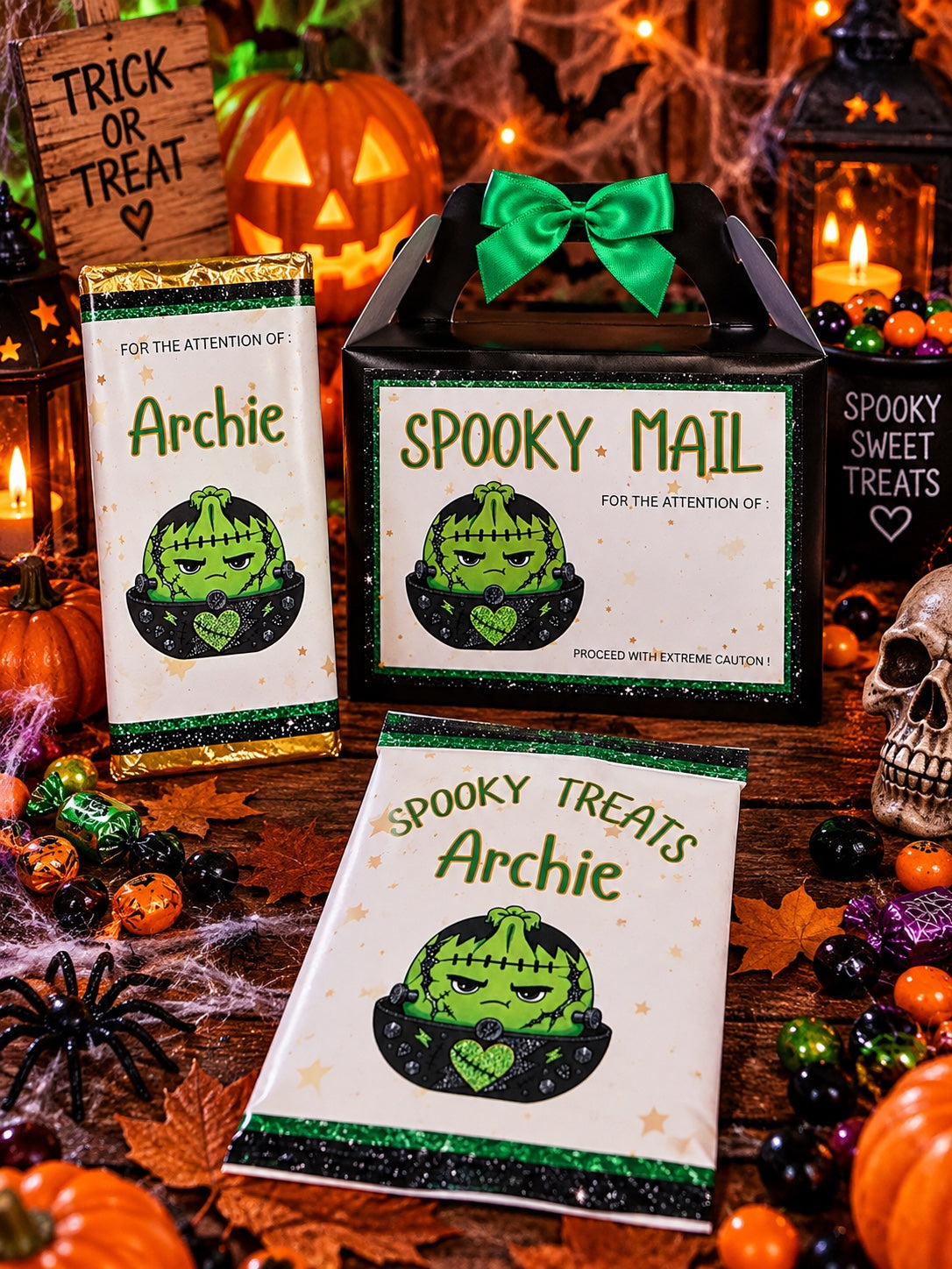 Personalised Frankenstein Spooky Treats Halloween full set