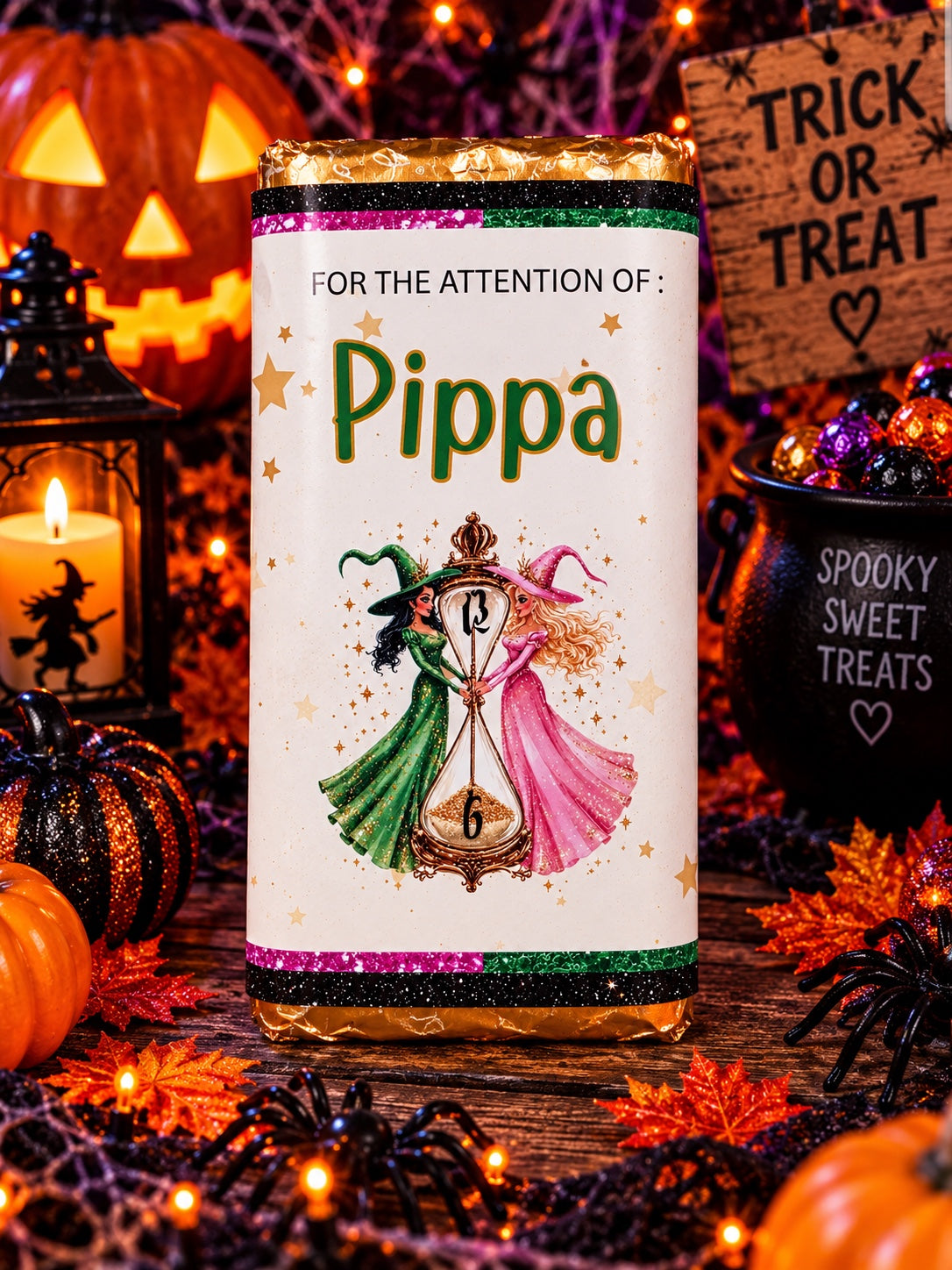 Personalised witches Halloween wrapped chocolate bar