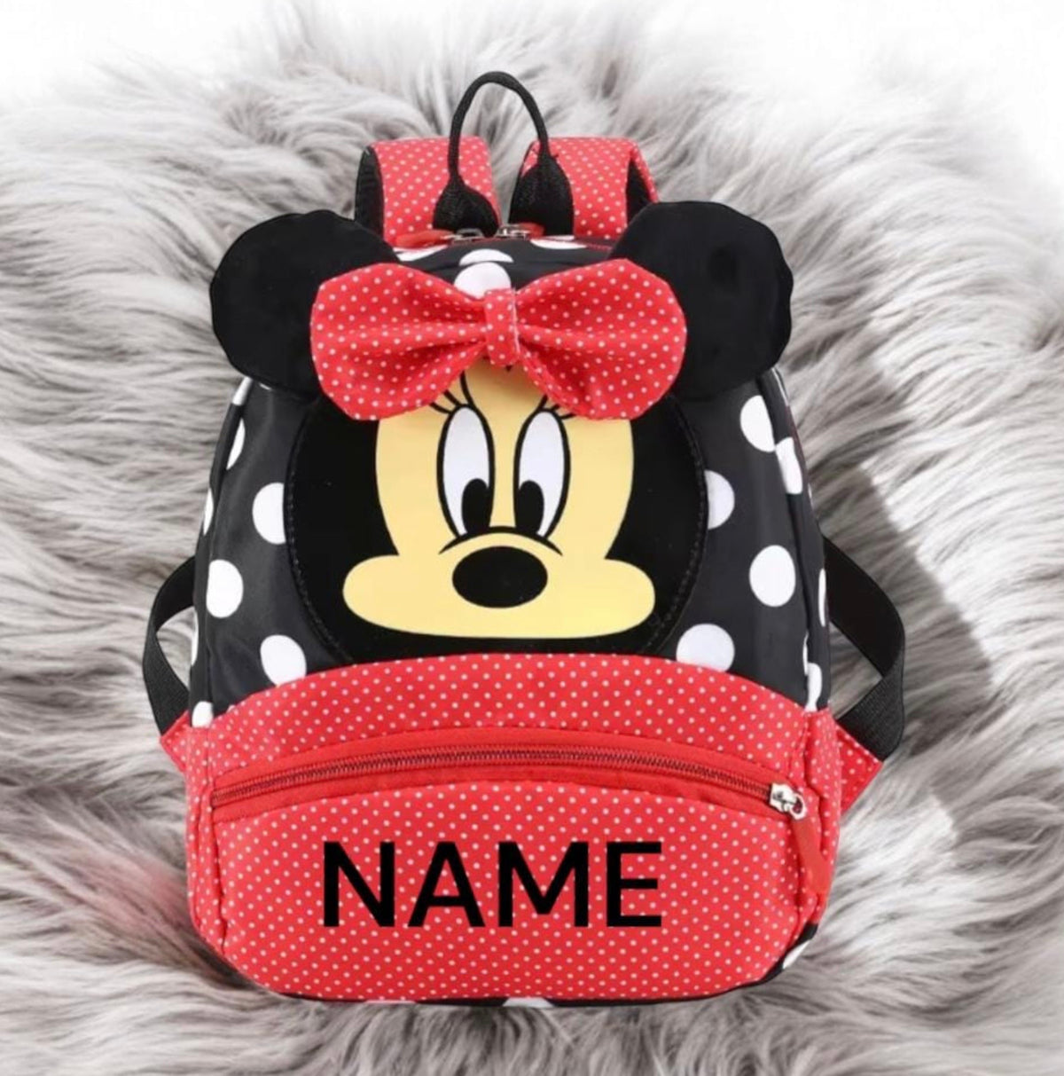 Personalised red polka dot kids backpack
