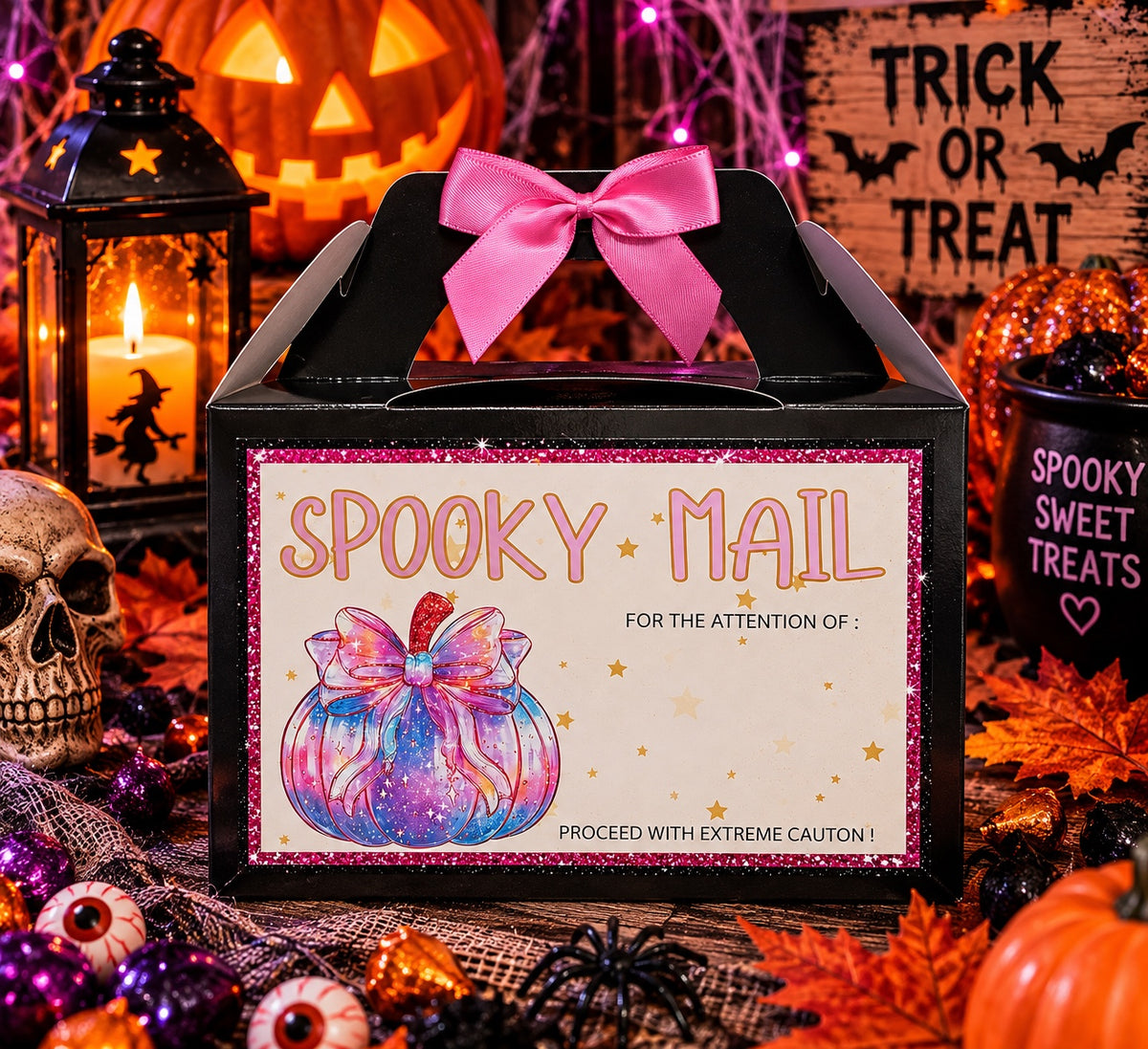 Personalised pink pumpkin Spooky Mail Halloween treat box