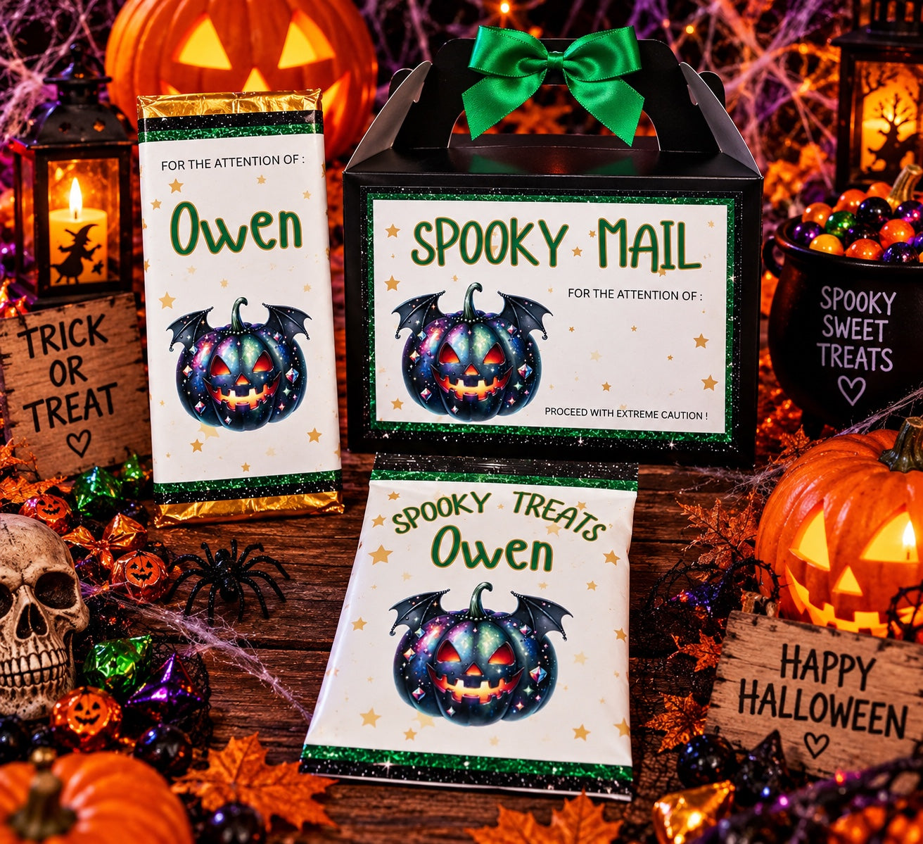 Personalised pumpkin Spooky Treats Halloween full set