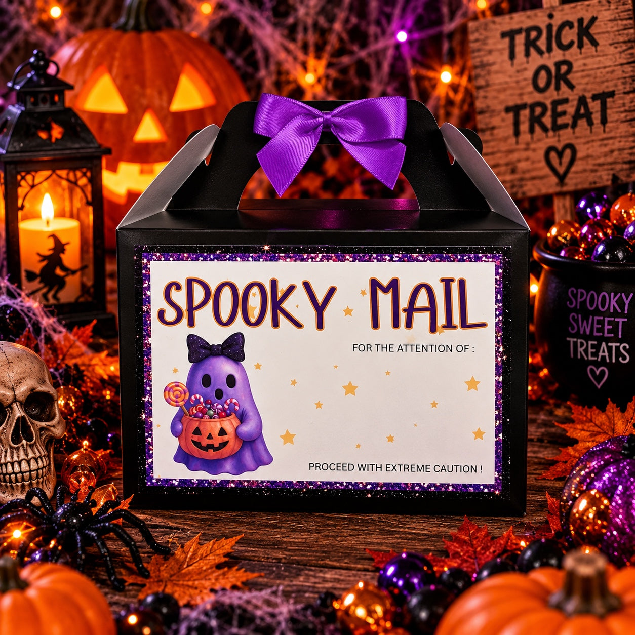 Personalised purple ghost Spooky Mail Halloween treat box