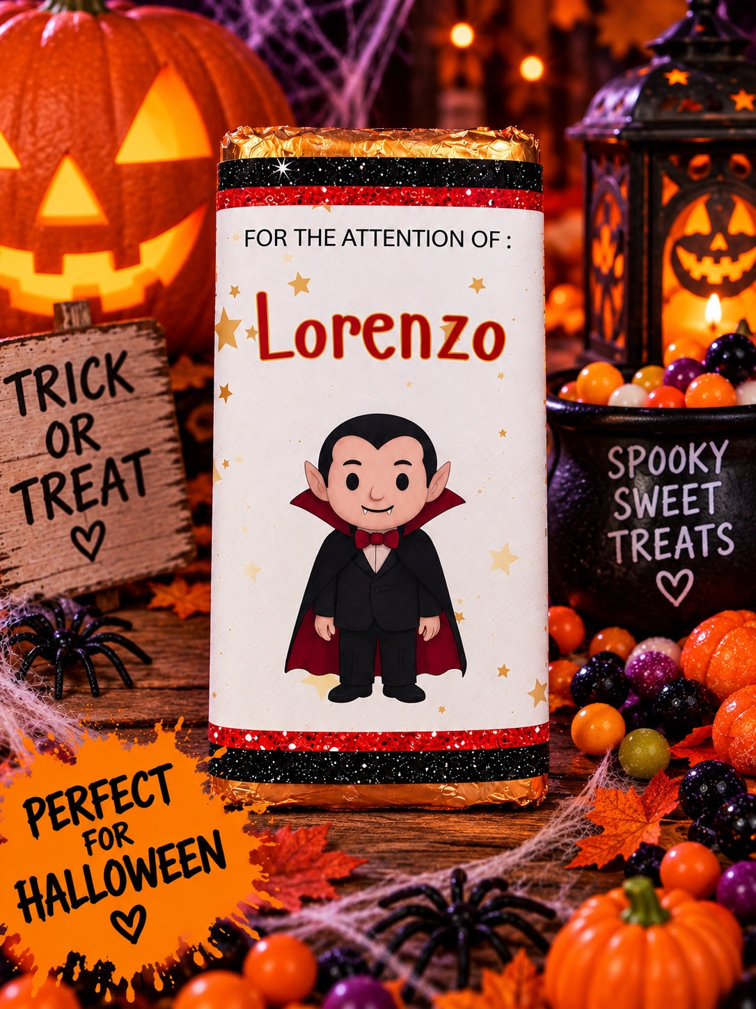 Personalised vampire Halloween chocolate bar wrapper