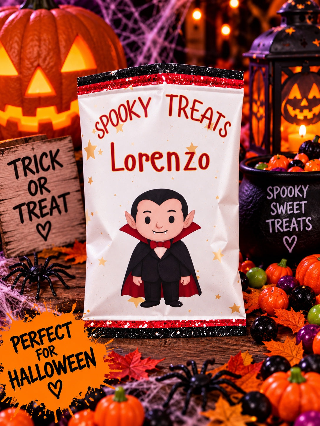 Personalised vampire Spooky Treats Halloween treat packet