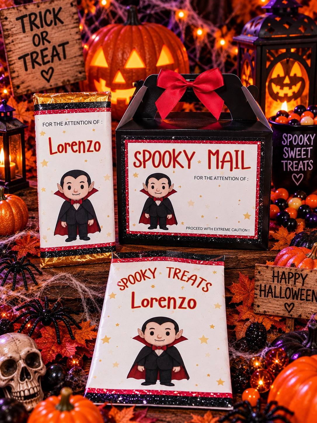 Personalised vampire Spooky Treats Halloween full set
