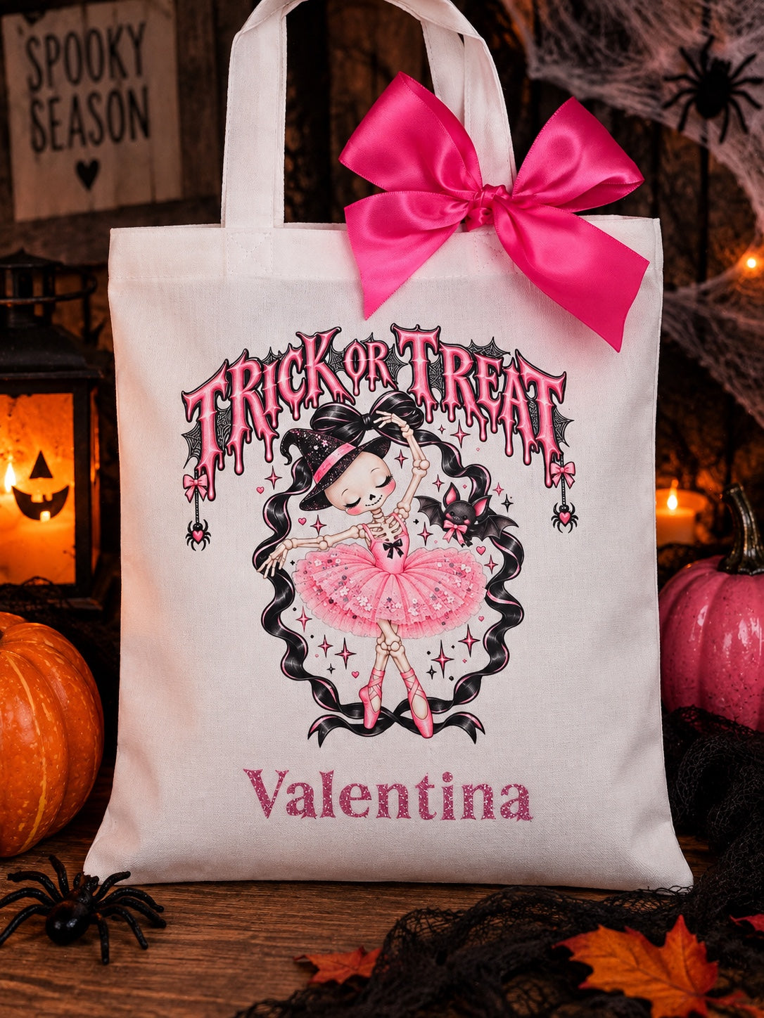 Pink personalised Halloween trick or treat bag